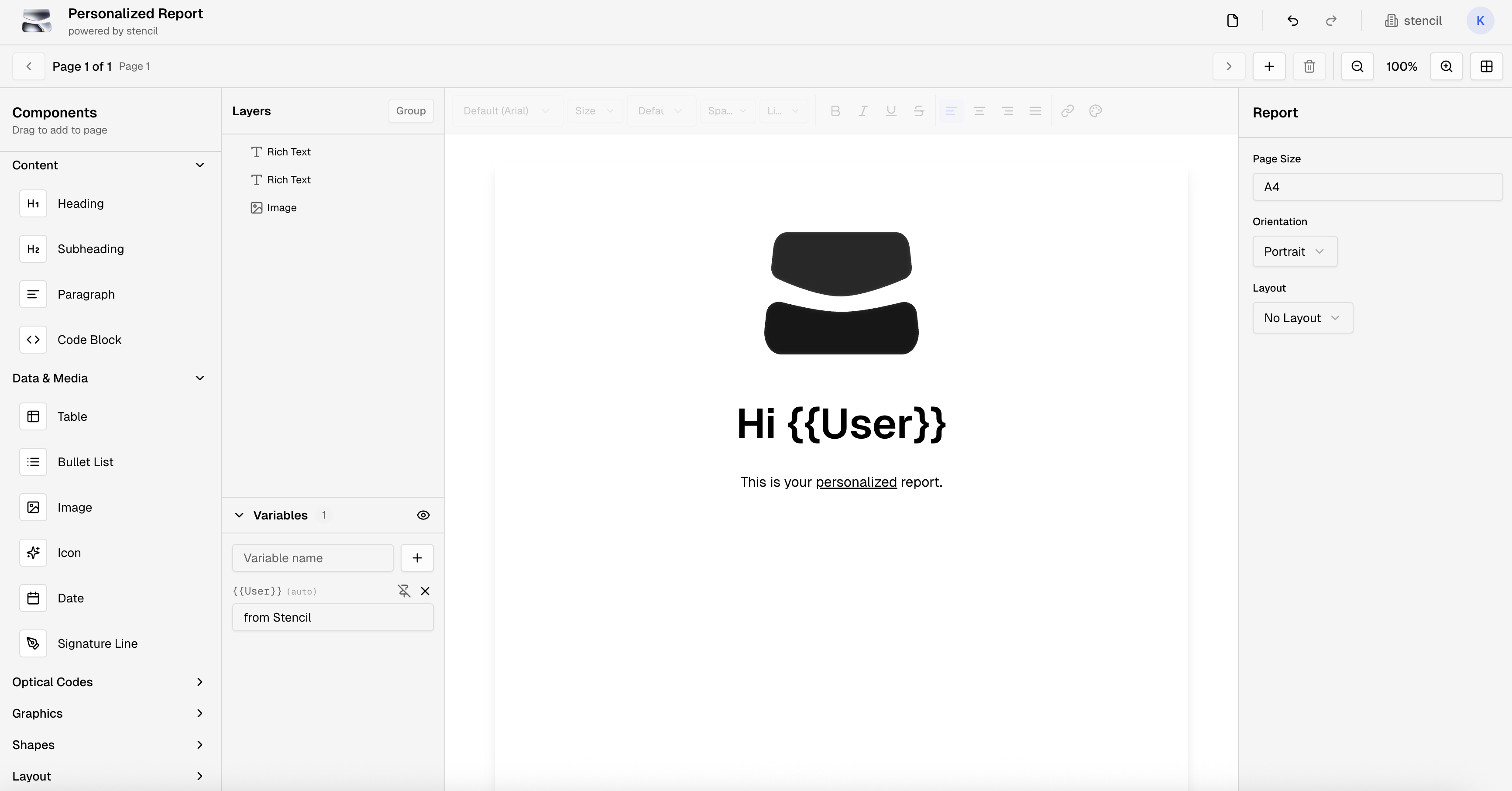stencil Report Builder Interface